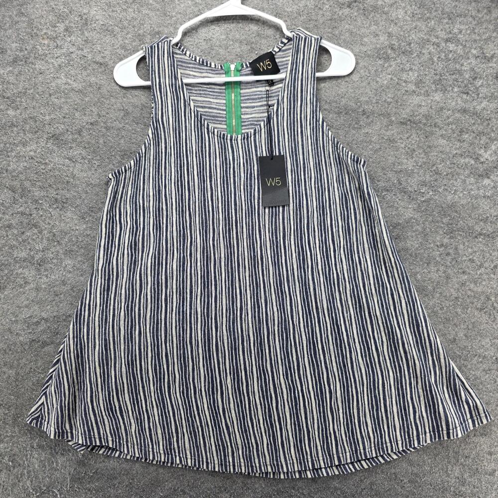 W5 Tank Tunic Womens M Blue Striped Scoop Neck Zipper Lightweight Casual